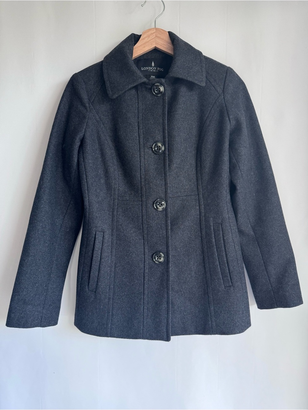 London Fog Charcoal Gray Wool Blend Tailored Coat Petite XS
